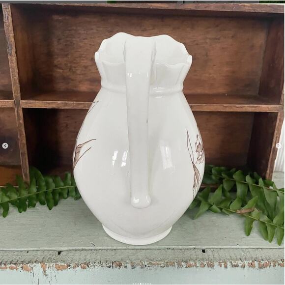 Vintage Brown Transferware PITCHER Ironstone Pottery Daffodil Flower Vanity - Picture 4 of 8